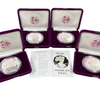 Lot of 4 1986 "S" American Eagle Silver Dollar Proofs