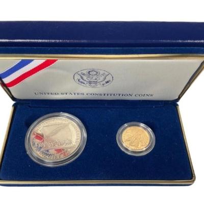 1987 U.S. Mint Gold & Silver Constitution Proof Coin Set