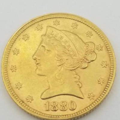 1880 Liberty Head $5 Gold Piece