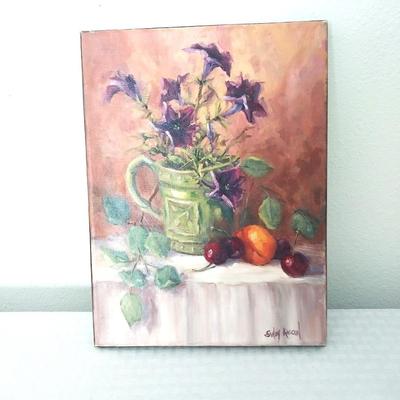 OIL PAINTING "PETUNIAS-CHERRIES & APRICOT"