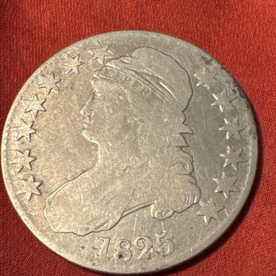 1825 CAPPED BUST VF US COIN .50c silver