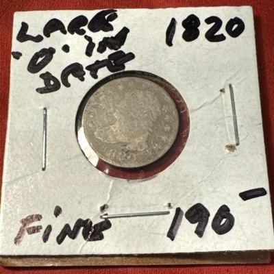 1820 BUST LARGE 0 IN DATE 10c silver U S coin c110