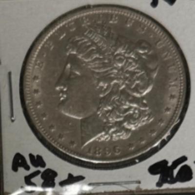 1896 MORGAN A U 58 + U S COIN 1$