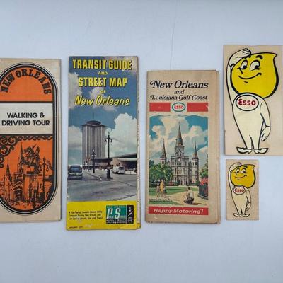Vintage New Orleans Maps/Guides & Esso Decals