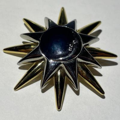 Vintage LIZ CLAIBORNE Moon Onyx & Metallic Finished Fashion Pin/Brooch in New Never Worn Condition.