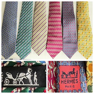 6 Hermes Luxury Designer Silk Ties