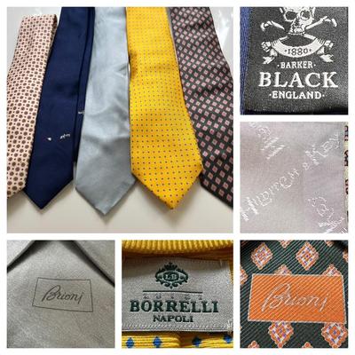5 Luxury Designer Silk Ties - Brioni, Borrelli, Hilditch Key, Barker Black