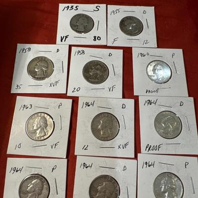 Lot of 11 QUARTERS George Washington PRE 64 silver