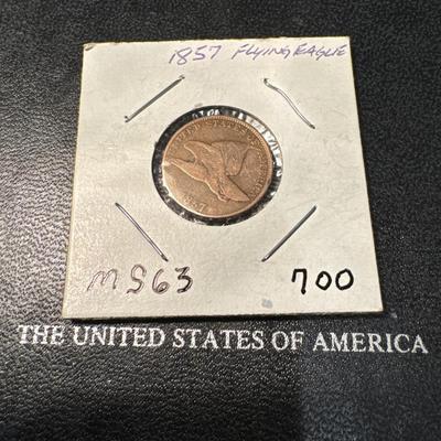 1857 FLYING EAGLE MS 63 U S COIN 1c