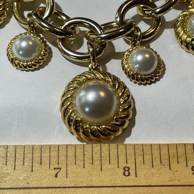 Vintage TALBOTS New Never Worn Adjustable Gold-tone Faux Pearl Heavy Necklace as Pictured.