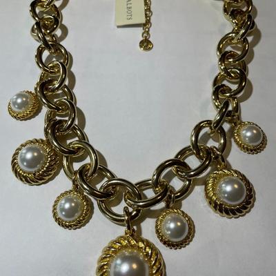 Vintage TALBOTS New Never Worn Adjustable Gold-tone Faux Pearl Heavy Necklace as Pictured.