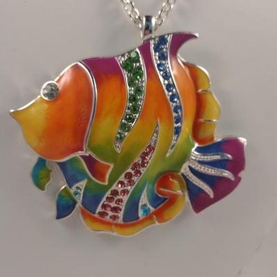 Chunky Enameled Fish Pendant with Necklace (#68)