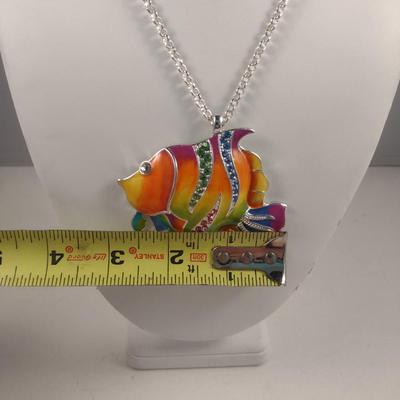 Chunky Enameled Fish Pendant with Necklace (#68)