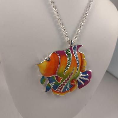 Chunky Enameled Fish Pendant with Necklace (#68)