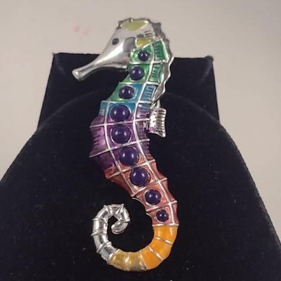 Chunky Enameled Seahorse Pendant with Earrings (#69)