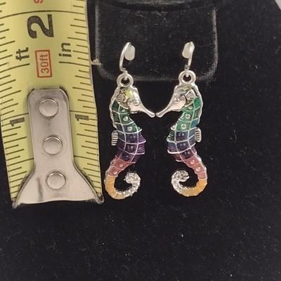 Chunky Enameled Seahorse Pendant with Earrings (#69)