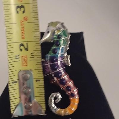 Chunky Enameled Seahorse Pendant with Earrings (#69)
