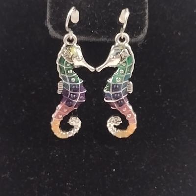 Chunky Enameled Seahorse Pendant with Earrings (#69)
