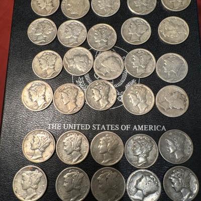 Lot of 30 Pre 64 MERCURY Dimes U S coin 10c Silver