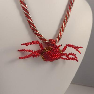 Hand Made Seed Bead Crab Design Necklace with Bracelet and Earrings (#72)