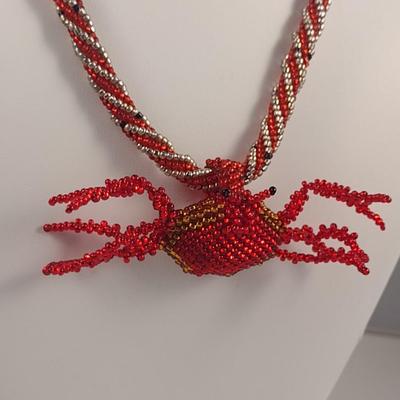 Hand Made Seed Bead Crab Design Necklace with Bracelet and Earrings (#72)