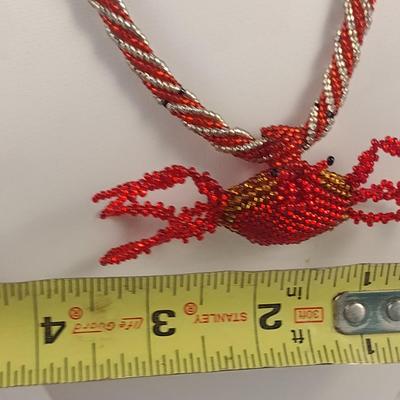 Hand Made Seed Bead Crab Design Necklace with Bracelet and Earrings (#72)