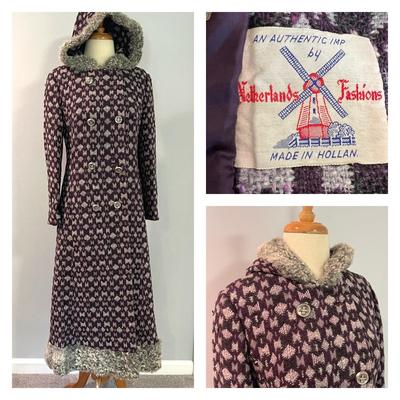 Vintage Dutch Maxi Coat w Curly Lamb Trim
