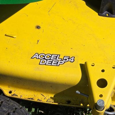 JOHN DEERE 4 Rivers X 580 with 54" Accel Deep Deck with John Deere Tiller, John Deere Snow Blower, and Yardworks Lawn Sweeper
