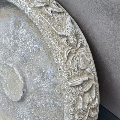 Heavy Cement Bird Bath with Flowers & Hummingbird Design