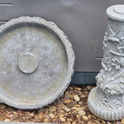Heavy Cement Bird Bath with Flowers & Hummingbird Design