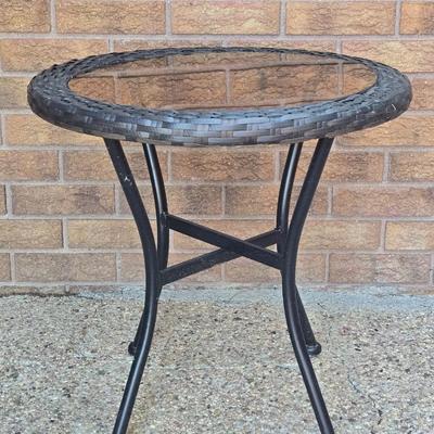 Glass Top Woven Side Table