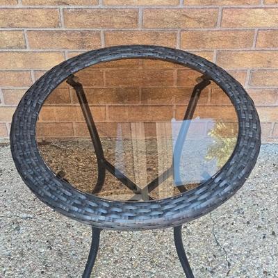 Glass Top Woven Side Table