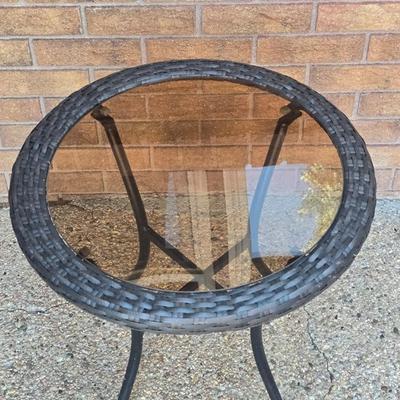 Glass Top Woven Side Table