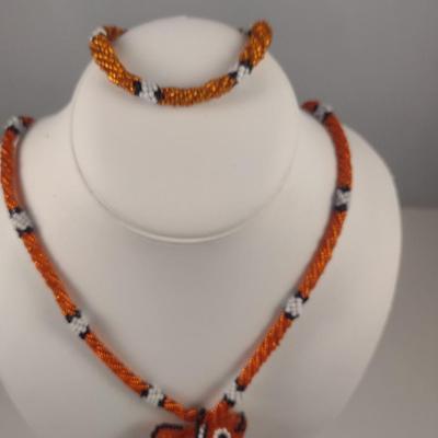 Hand Made Seed Bead Clownfish Necklace with Bracelet and Earrings (#93)
