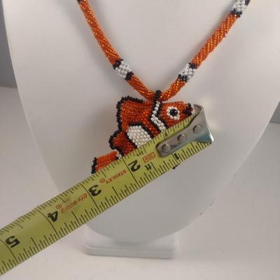 Hand Made Seed Bead Clownfish Necklace with Bracelet and Earrings (#93)