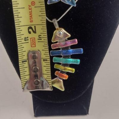 Multi-color Iridescent Glass Fish Design Necklace and Earrings (#94)