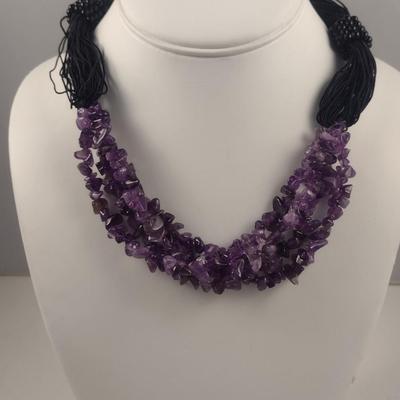Amethyst Four Strand Necklace with Earrings (#95)