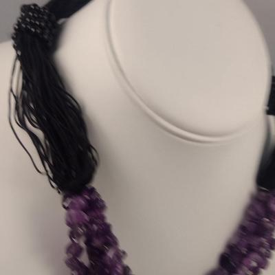 Amethyst Four Strand Necklace with Earrings (#95)