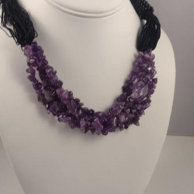Amethyst Four Strand Necklace with Earrings (#95)