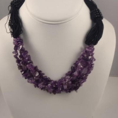 Amethyst Four Strand Necklace with Earrings (#95)