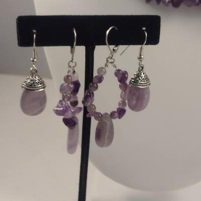 Amethyst Four Strand Necklace with Earrings (#95)