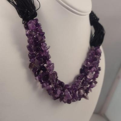 Amethyst Four Strand Necklace with Earrings (#95)