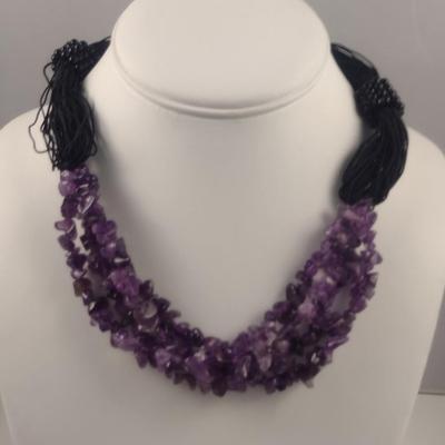 Amethyst Four Strand Necklace with Earrings (#95)