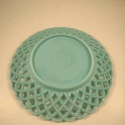 Vintage Blue Milk Glass Reticulated Bowl