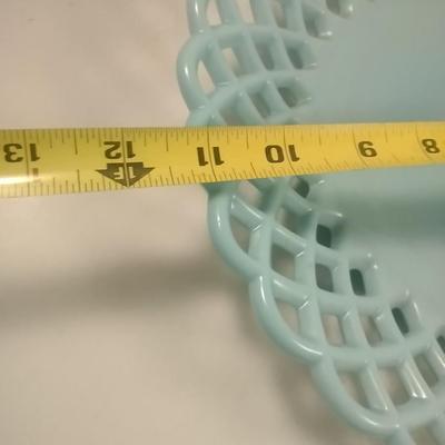 Vintage Blue Milk Glass Reticulated Bowl