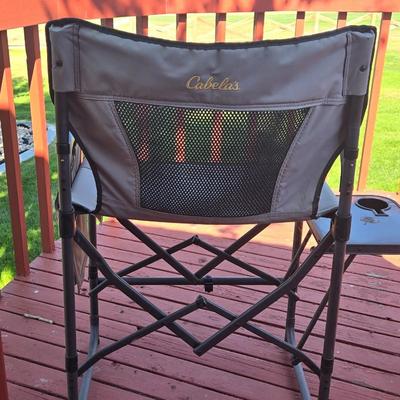 Wide Cabela's Camp Chair With Fold Out Side Table and Drink Holder