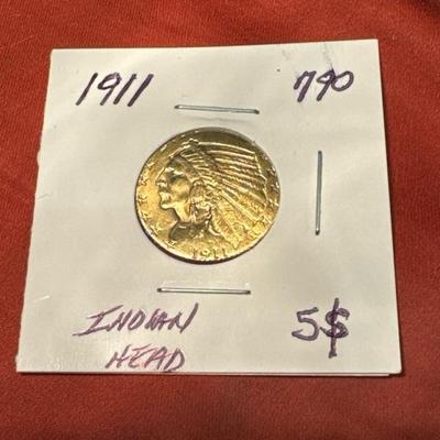 1911 INDIAN HEAD 5$ GOLD PIECE