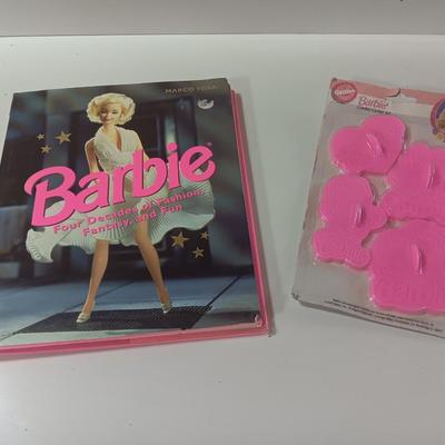 Barbie Cookie cutters sealed in package - and hardbound Barbie book - Four decades of fashion