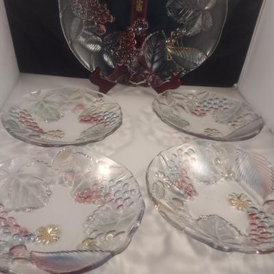 Nova Studio 'Wild Berries' Glass Platter and Salad Set- 6 Pieces Total