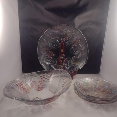 Nova Studio 'Wild Berries' Glass Platter and Salad Set- 6 Pieces Total